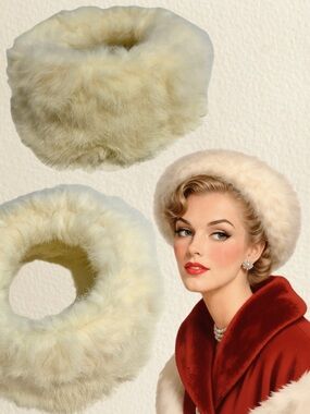 VINTAGE mid century MCM fur hat open center ring winter white 50a 60s